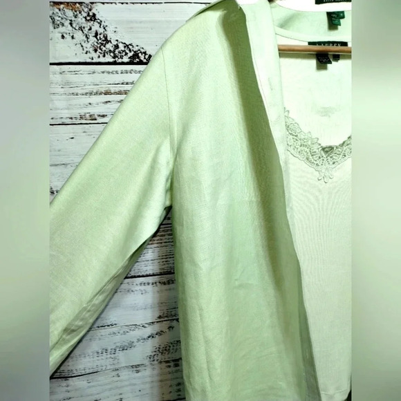 Lauren Ralph Lauren Blouse Set Green size Medium Linen Lightweight‎ Vacation - Picture 4 of 10